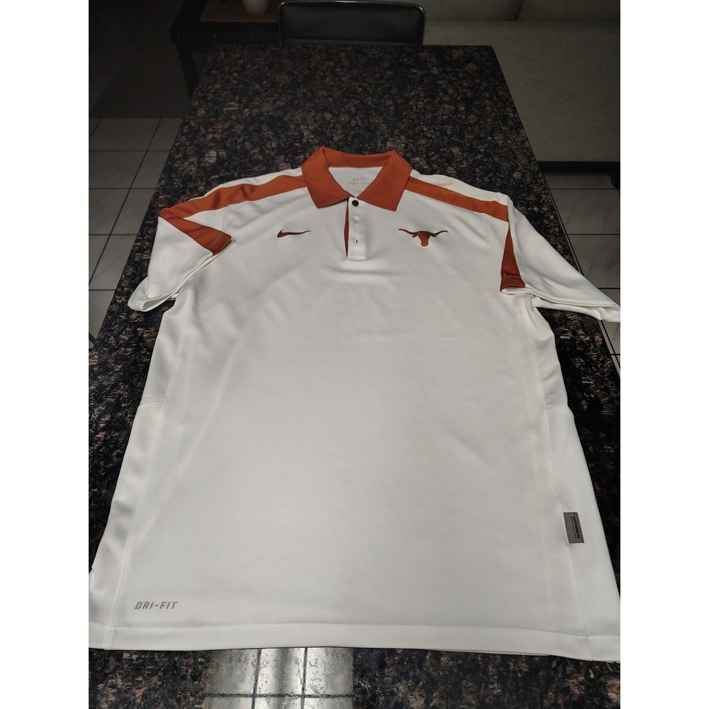 Nike Texas Longhorns Dri-FIT Polo Shirt Mens Medium White Burnt Orange UT Fan